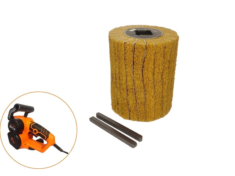 VOLTZ Drum Wheel Polisher Rollers (For VZ-MP650) 80 x 100mm & Grip - 120+240 Non Woven Abrasive Flap Wire Drawing Polishing Burnishing Wheel, Wire Abrasive, Flap Wheels Clear Lines Flap Brush. - Image 2