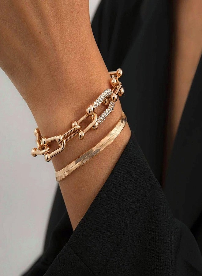 Gangel Gold Link Bracelet Dainty Gold Plated Bracelets Layered Snake Chain Bracelet Simple Trendy Adjustable Bracelet Jewelry for Women - Image 3