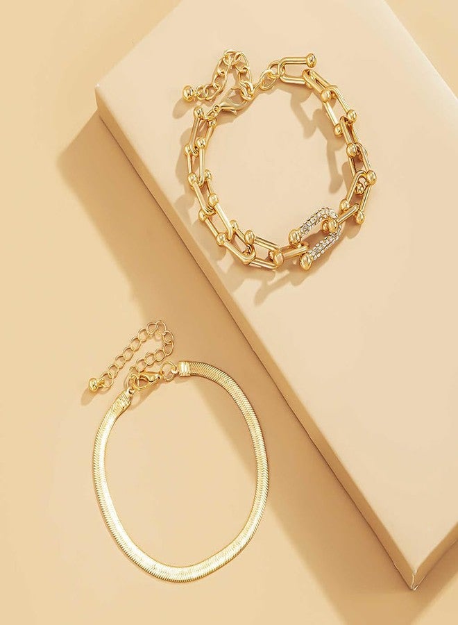 Gangel Gold Link Bracelet Dainty Gold Plated Bracelets Layered Snake Chain Bracelet Simple Trendy Adjustable Bracelet Jewelry for Women - Image 2