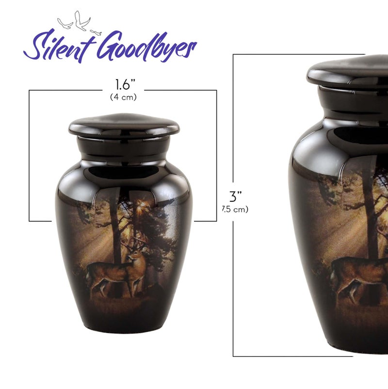 SILENT GOODBYES Gone Hunting Deer Keepsake Urn with Sunrays â€“ Majestic Buck Mini Memorial Urn for Human Ashes â€“ Handcrafted Sharing Token Funeral Urn with Velvet Bag & Funnel (Keepsake) - Image 5