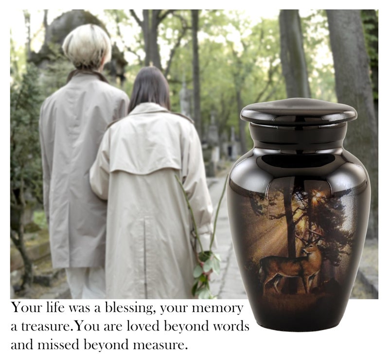 SILENT GOODBYES Gone Hunting Deer Keepsake Urn with Sunrays â€“ Majestic Buck Mini Memorial Urn for Human Ashes â€“ Handcrafted Sharing Token Funeral Urn with Velvet Bag & Funnel (Keepsake) - Image 2