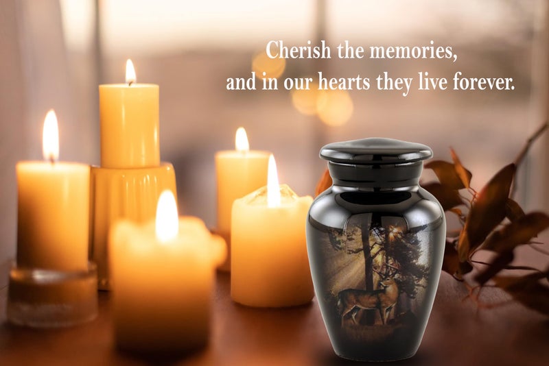 SILENT GOODBYES Gone Hunting Deer Keepsake Urn with Sunrays â€“ Majestic Buck Mini Memorial Urn for Human Ashes â€“ Handcrafted Sharing Token Funeral Urn with Velvet Bag & Funnel (Keepsake) - Image 3