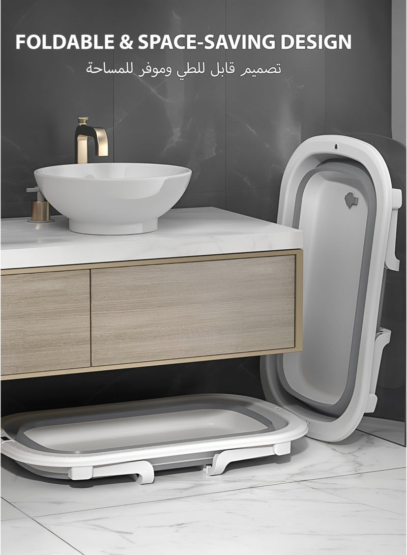 Toshionics Portable Thickened Baby Bath Tub with Non-Slip Base and Integrated Water Plug Free-Standing Collapsible Foldable Bath Shower Tub with Temperature Sensing  + Premium Bathmat Cushion  + Drain Hole + Secure Anti-Skid Base - Foldable Space-saving Durable Bathtub for New Born Infants Babies Small Children  Ecofriendly and Non-Toxic, 0-24 Months Old, Grey - Image 2
