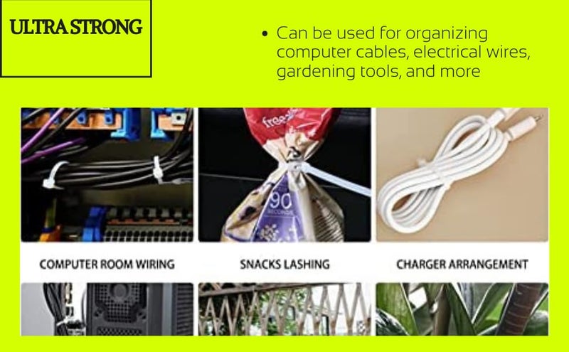 ELEGANT CASA Elegant Casa Teeth Grip Nylon Self Locking Adjustable Cable Ties Holding and Cord Management Heavy Duty Belt Strong ZipTie Wire Fastener ZipTag Organizer Pack of 50 Pcs Size 250 X 36mm White  - Image 3