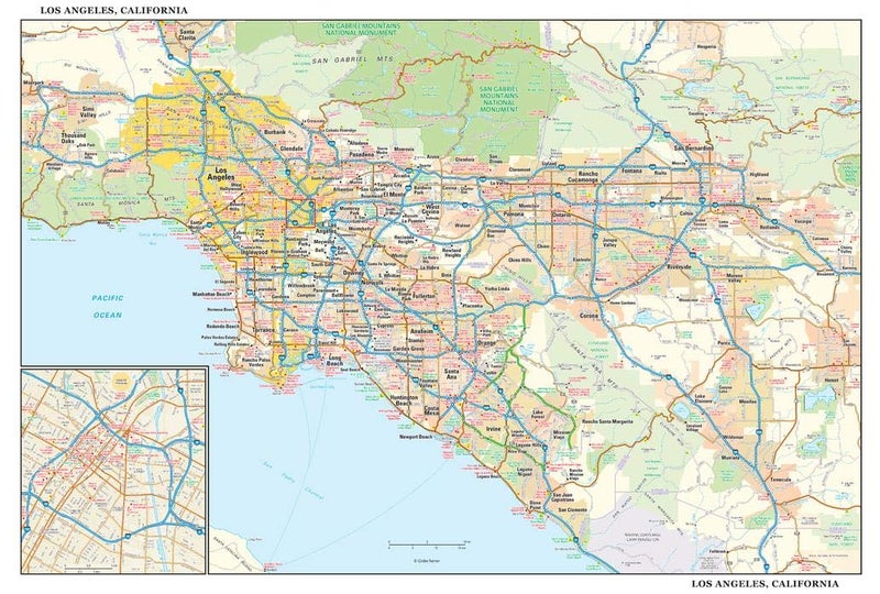Globe Turner Los Angeles, California Wall Map, small - 21.5" x 14.5" Laminated - Image 1