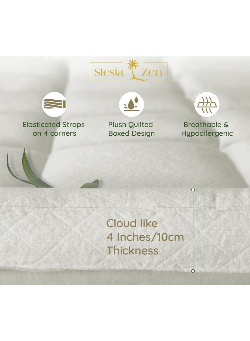 Siesta Zen Bamboo Mattress Topper 4 Inch (10cm) Thick Twin 100x200cmPlush Fiber Fill, Box Quilted for Extra Comfort Breathable & Hypoallergenic Elastic Straps Fit Mattresses Up to 16 Inch - Image 5