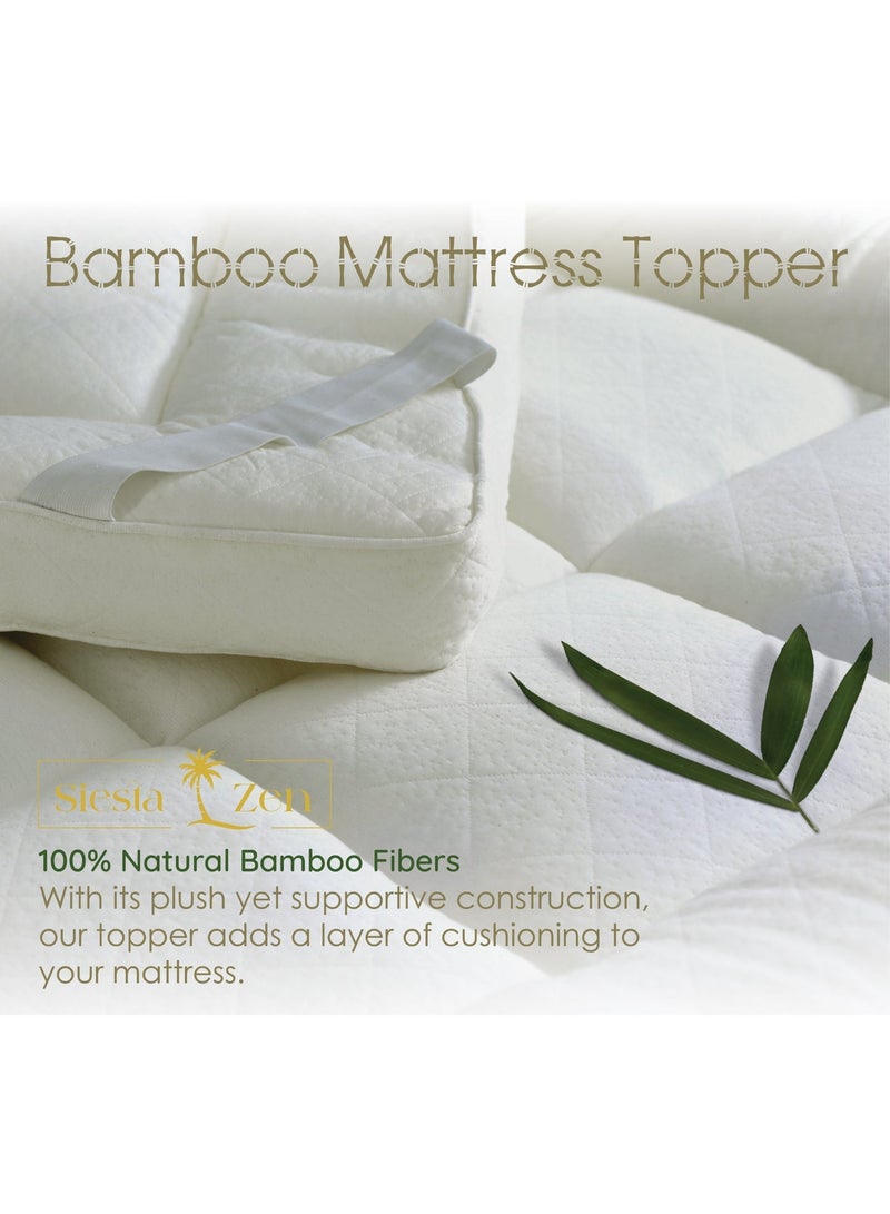 Siesta Zen Bamboo Mattress Topper 4 Inch (10cm) Thick Twin 100x200cmPlush Fiber Fill, Box Quilted for Extra Comfort Breathable & Hypoallergenic Elastic Straps Fit Mattresses Up to 16 Inch - Image 3