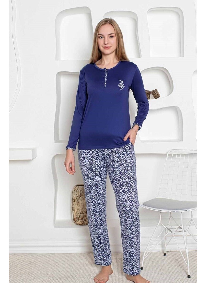 Ethnic Pattern Women's Pajama Set - Long Sleeve Lycra Combed Cotton Pocket Bottoms - pzsku/Z71CD99BBA74984056A0FZ/45/_/1741272116/78073355-4519-44b7-9499-f4e64e410266