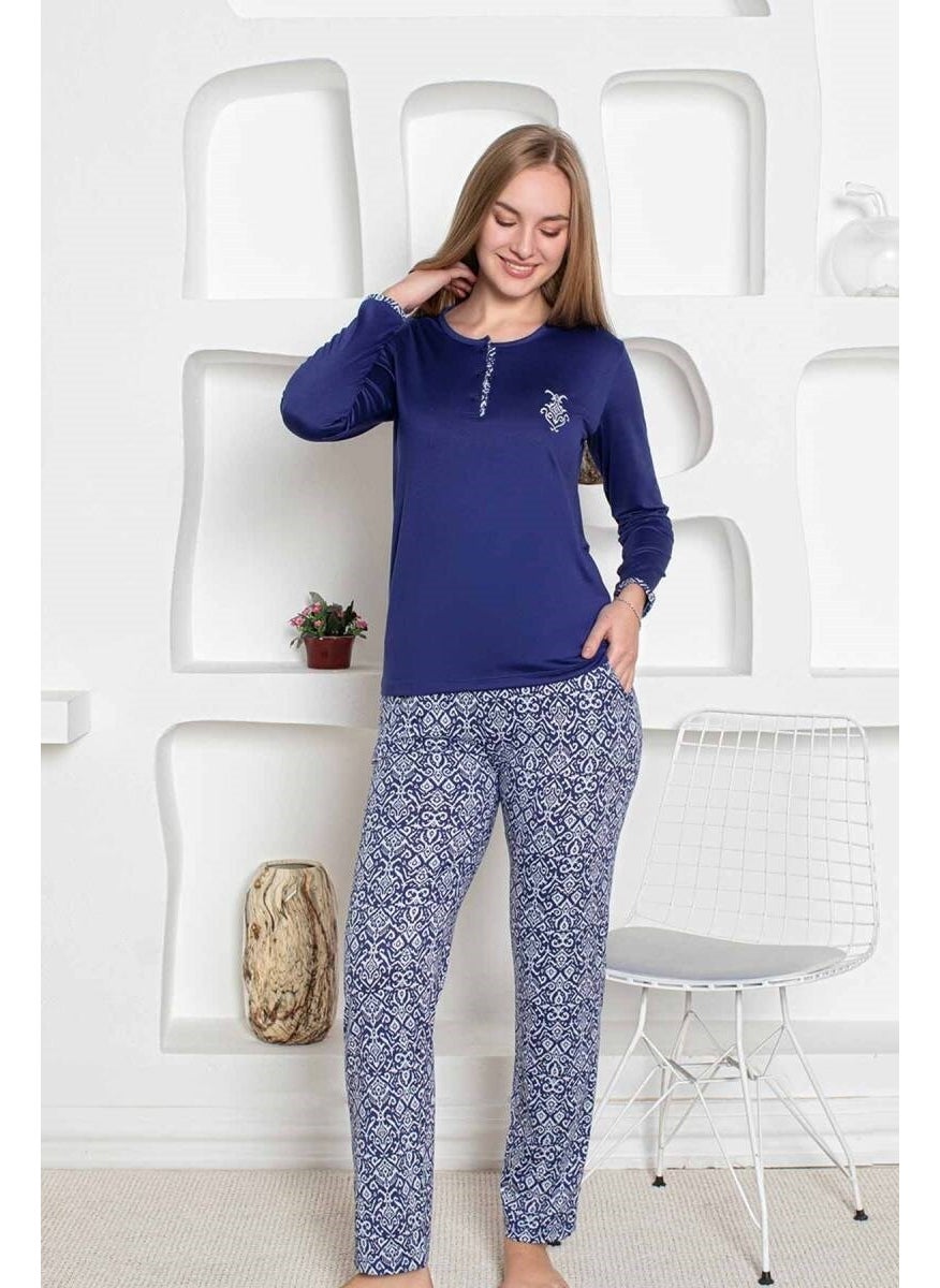 Ethnic Pattern Women's Pajama Set - Long Sleeve Lycra Combed Cotton Pocket Bottoms - pzsku/Z71CD99BBA74984056A0FZ/45/_/1741272127/c2faf13c-2c3b-4f53-b8b4-33270165d4a3