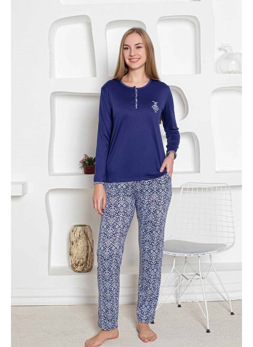 Ethnic Pattern Women's Pajama Set - Long Sleeve Lycra Combed Cotton Pocket Bottoms - pzsku/Z71CD99BBA74984056A0FZ/45/_/1741272136/af1debeb-8a6e-417c-823c-28cb15149d8e