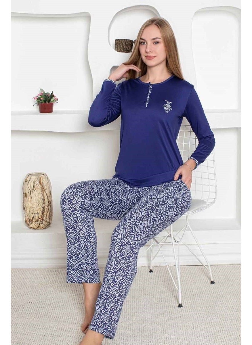 Ethnic Pattern Women's Pajama Set - Long Sleeve Lycra Combed Cotton Pocket Bottoms - pzsku/Z71CD99BBA74984056A0FZ/45/_/1741272140/0eb31fe0-4773-43d1-85ff-bd45ec4a787b