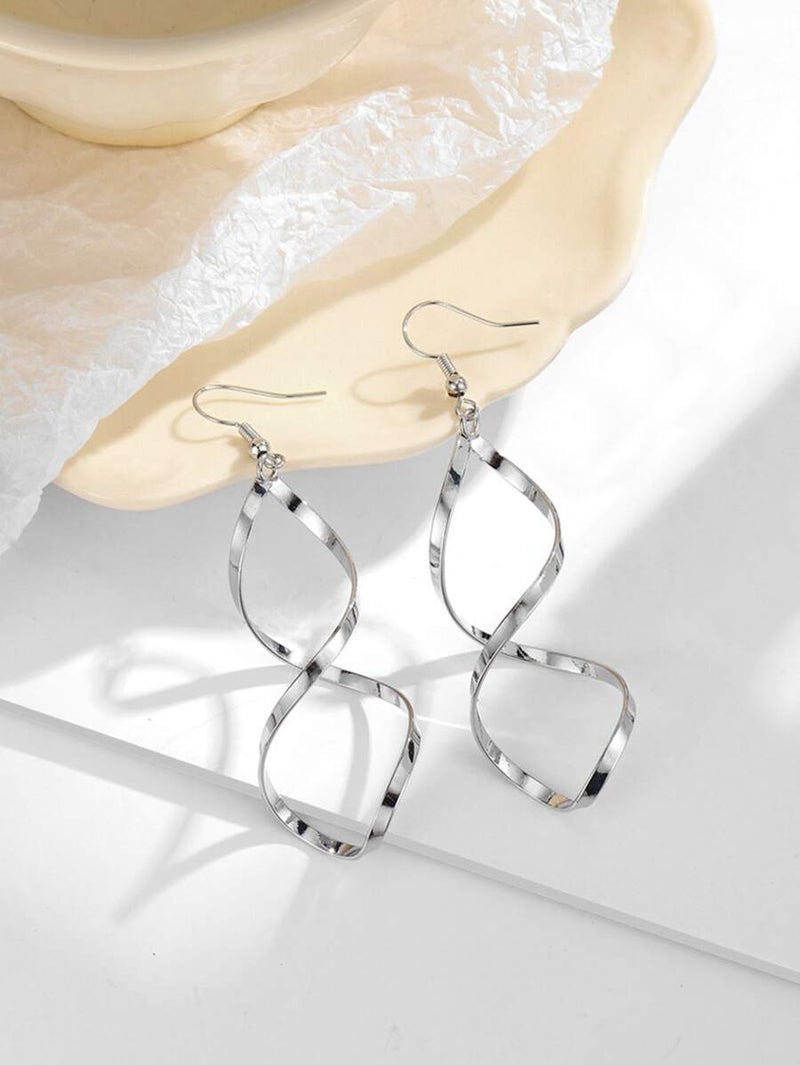 1 Pair Personalized Spiral Curved Wave Line Dangle Earrings - Unique & Sophisticated Design