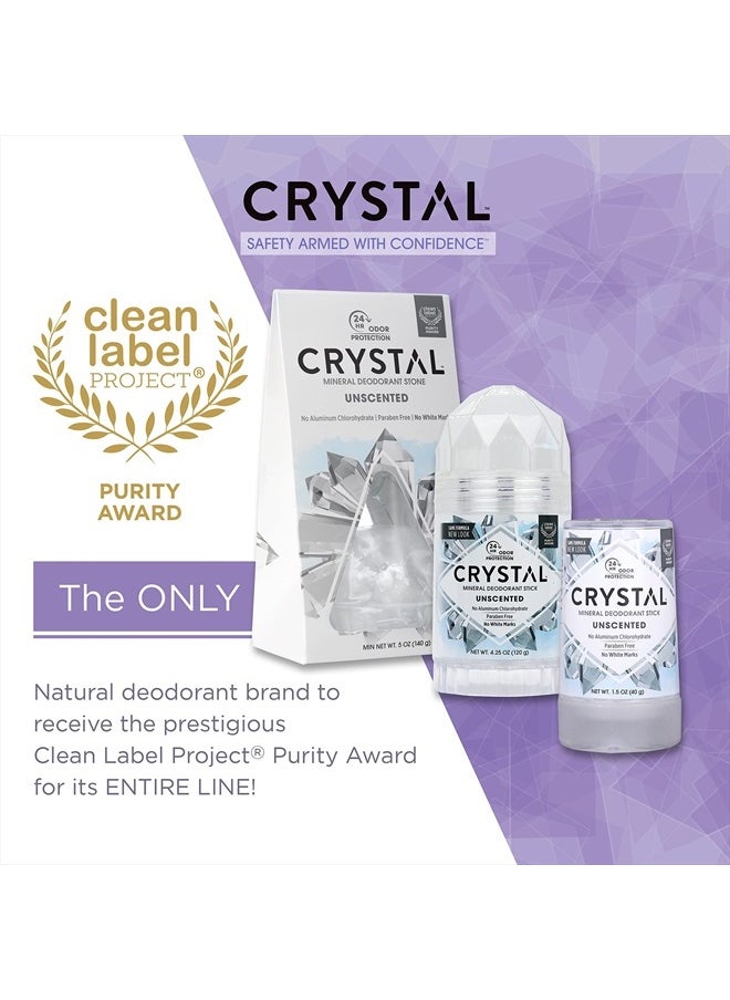 CRYSTAL ESSENCE CRYSTAL™ Travel Stick Mineral Deodorant - Unscented Body Deodorant With 24-Hour Odor Protection, Non-Staining & Non-Sticky, Aluminum Chloride & Paraben Free, 1.5 FL OZ – (Pack of 2)  - Image 3