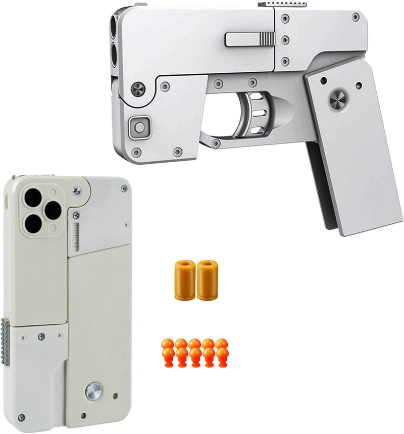 comfrt Cellphone Transforming Shooting Toy, 2-Consecutive Firing Funny Deformation Shooting Transforming Folding Toys One Key Shell Throwing Design 40 Inch Long Range Shooting - Image 1