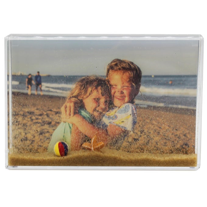 Glitter Photo Frame Acrylic Picture Frame holds 10 x 15 cm 4 x 6 inch Clear Frameless Desktop Photo Block with Glitter Sand Yellow Ideal Personalised Gifts Birthday Presents or Home Dcor