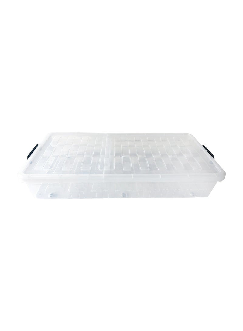 Marcolo Underbed Storage Box 66L Transparent Plastic Organizer with Wheels and Double-Sided Lid Multipurpose Container - Image 1