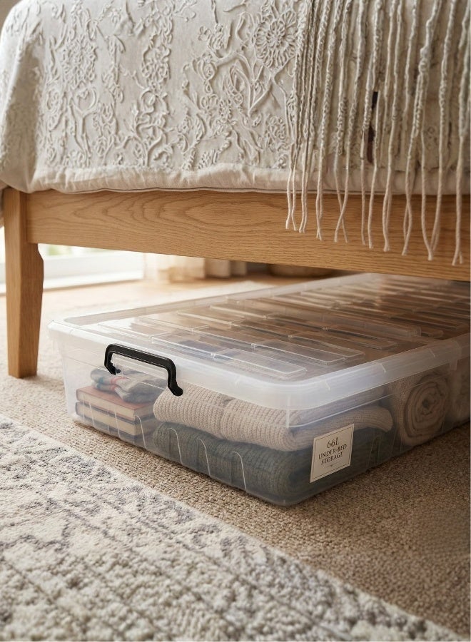Marcolo Underbed Storage Box 66L Transparent Plastic Organizer with Wheels and Double-Sided Lid Multipurpose Container - Image 2