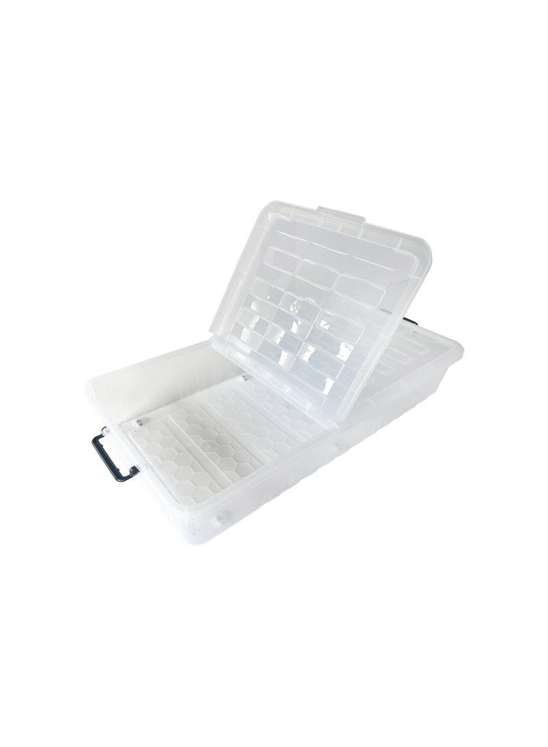 Marcolo Underbed Storage Box 66L Transparent Plastic Organizer with Wheels and Double-Sided Lid Multipurpose Container - Image 4