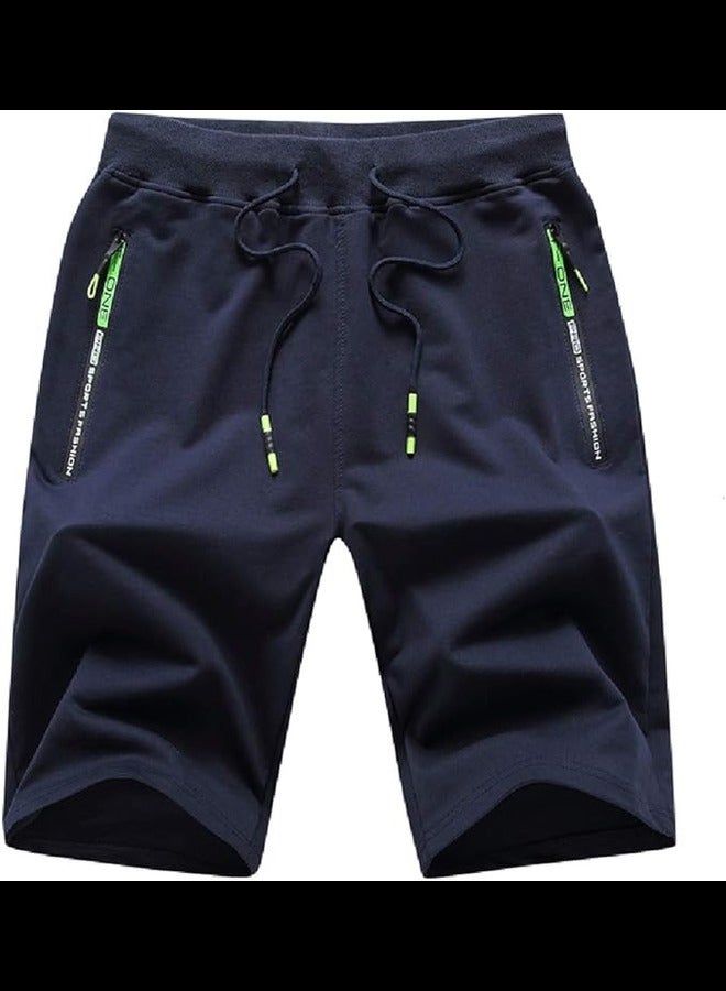 JustSun JustSun Mens Shorts Summer Casual Joggers Gym Sports Shorts Elasticated Waist with Zip Pockets Blue 3X-Large  - Image 1