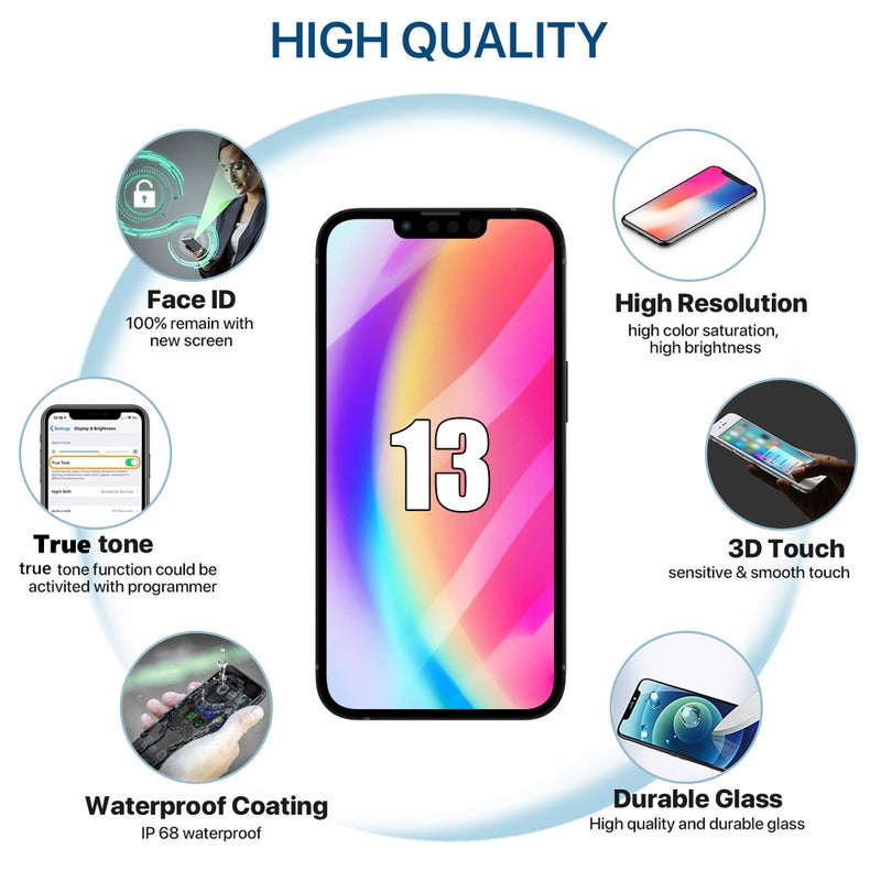 EXW iPhone 13 Screen Replacement 6.1" Full HD LCD Display Digitizer, Quality Touch Screen with Repair Tools, Waterproof Seal & Protector â€“ Compatible with A2633 A2482 A2631 A2634 A2635 - Image 3