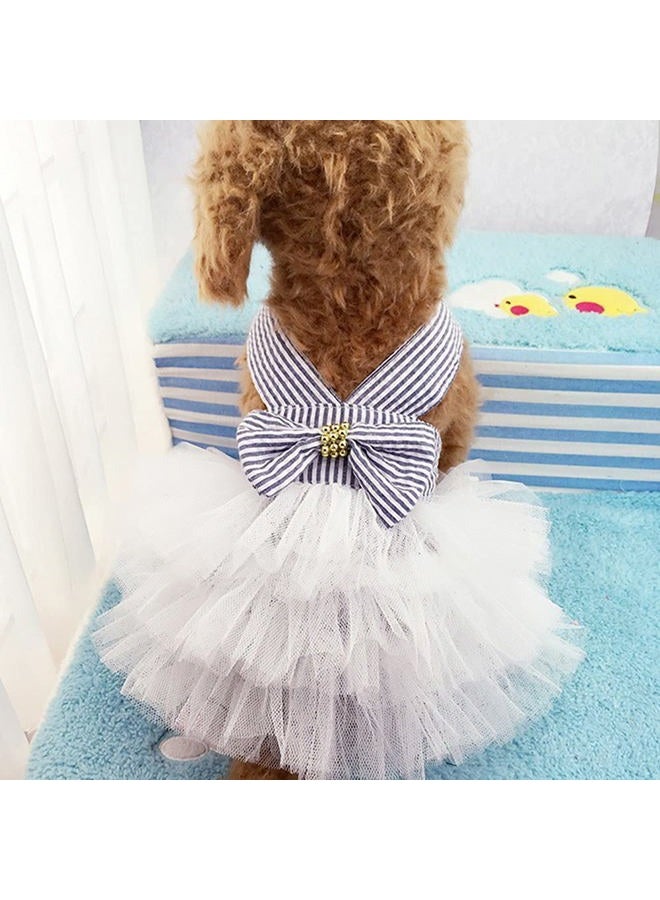 TAPBULL Dog Dresses, Fashion Pet Dog Clothes, Striped Mesh Puppy Dog Princess Dresses (Blue, X-Large) - Image 1