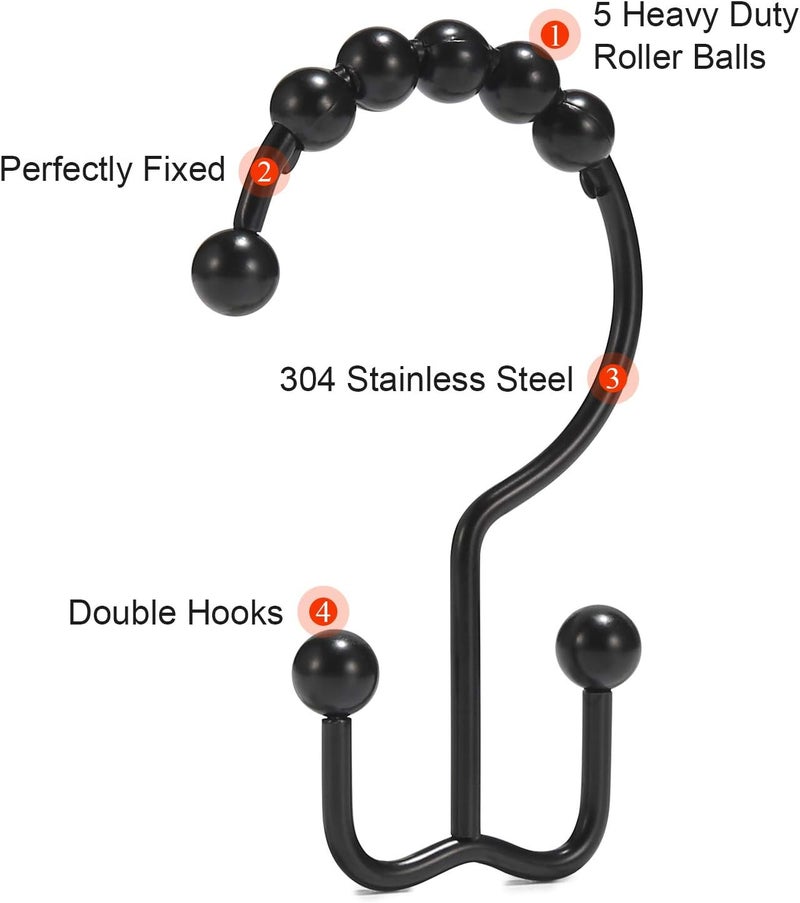 Goowin Shower Curtain Hooks, Goowin Shower Curtain Rings, Stainless Steel Black Shower Curtain Hooks, Shower Curtain Rings Rust Proof, Free Sliding Double Shower Hooks for Shower Curtain & Liners (Black) - Image 4