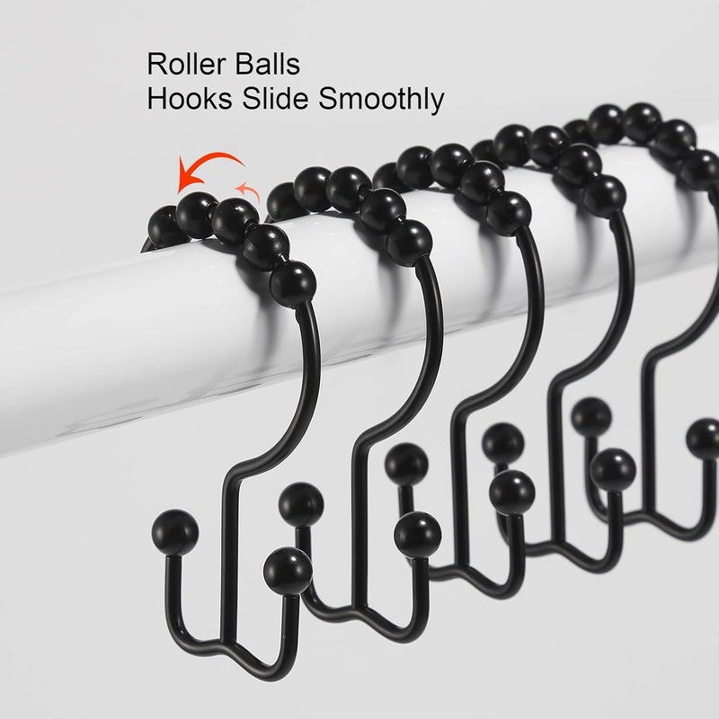 Goowin Shower Curtain Hooks, Goowin Shower Curtain Rings, Stainless Steel Black Shower Curtain Hooks, Shower Curtain Rings Rust Proof, Free Sliding Double Shower Hooks for Shower Curtain & Liners (Black) - Image 5