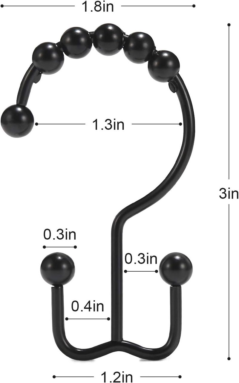 Goowin Shower Curtain Hooks, Goowin Shower Curtain Rings, Stainless Steel Black Shower Curtain Hooks, Shower Curtain Rings Rust Proof, Free Sliding Double Shower Hooks for Shower Curtain & Liners (Black) - Image 3