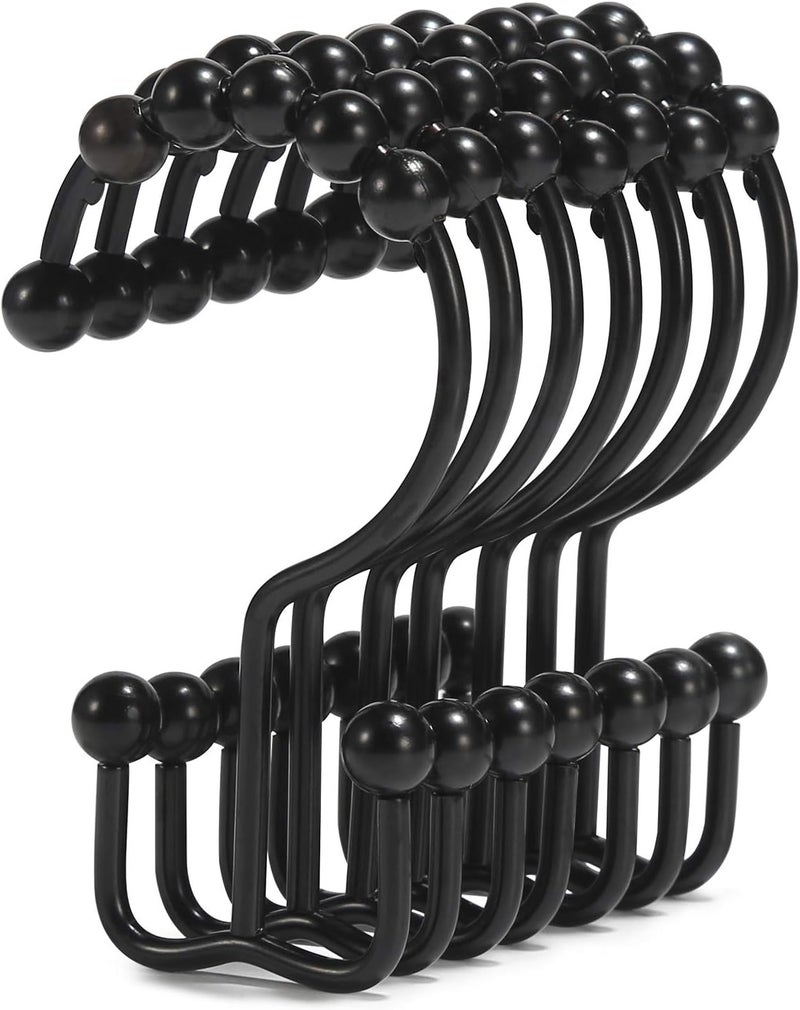 Goowin Shower Curtain Hooks, Goowin Shower Curtain Rings, Stainless Steel Black Shower Curtain Hooks, Shower Curtain Rings Rust Proof, Free Sliding Double Shower Hooks for Shower Curtain & Liners (Black) - Image 1
