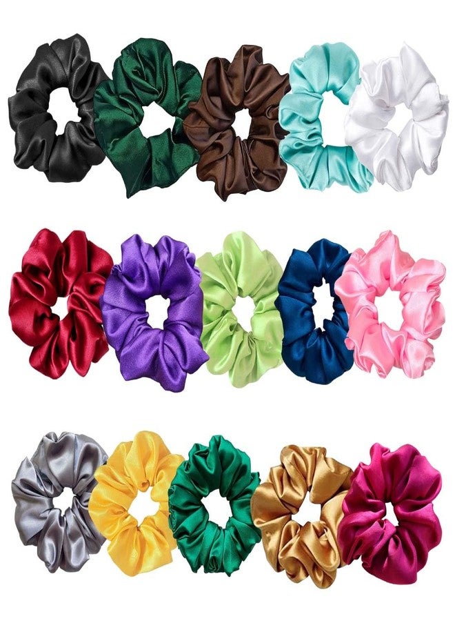 IGNOTO Premium Satin Scrunchies Pack of 15 for Women & Girls | Soft Silk Hair Ties Combo | No-Crease Elastic Hair Bands ||DE_PK15_MISNG-Lt.PPL - Image 1