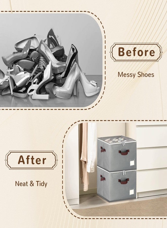 ZingFsh Shoe Organizer for Closet, 2 Pack Large Shoe Box Storage Containers,Shoe Storage Bins Fits 12-16 Pairs，Space Saving Shoe Organizers Bins with Clear Lids and Handles,Grey - Image 5