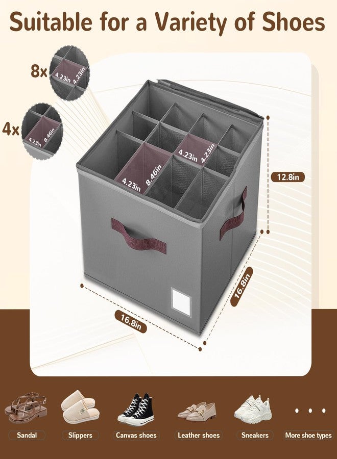 ZingFsh Shoe Organizer for Closet, 2 Pack Large Shoe Box Storage Containers,Shoe Storage Bins Fits 12-16 Pairs，Space Saving Shoe Organizers Bins with Clear Lids and Handles,Grey - Image 3