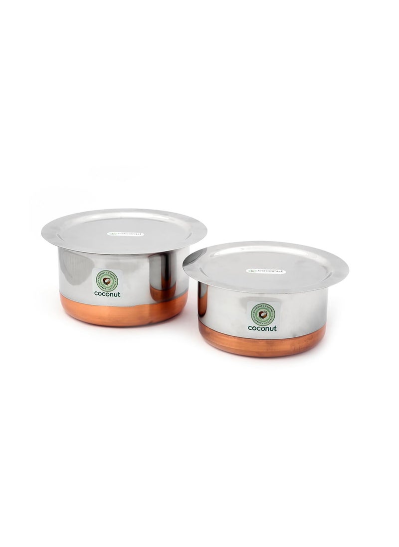 KCL Coconut Copper Base Tope & Lid Stainless Steel Cookware Set of 2-750 ML & 1000 ML  - Image 1