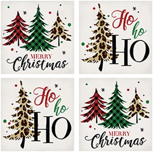 Carson Home Leopard Christmas House Coaster 4inch Square Set of 4