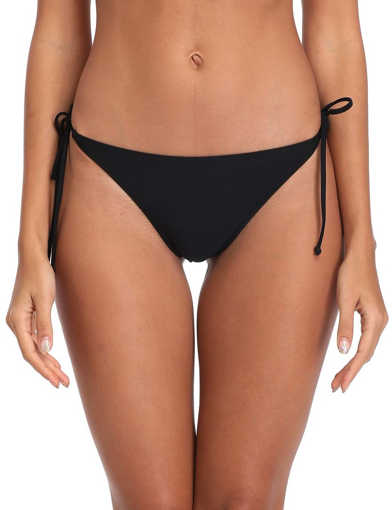 RELLECIGA Women's Black Tie-Side Thong Bikini Bottom Size Large - Image 4