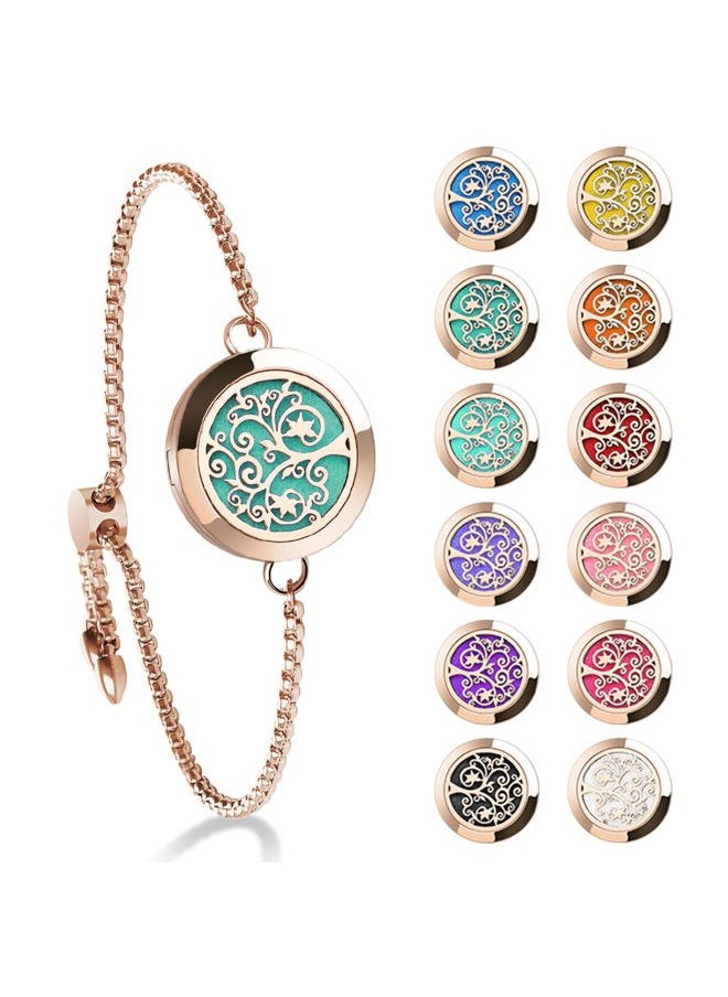 ttstar Essential Oil Diffuser Bracelet Stainless Steel Aromatherapy Locket Adjustable Bracelet Set with 24 Refill Pads in 12 Assorted Colors, Gifts Set for Women(Rose Gold)  - Image 1