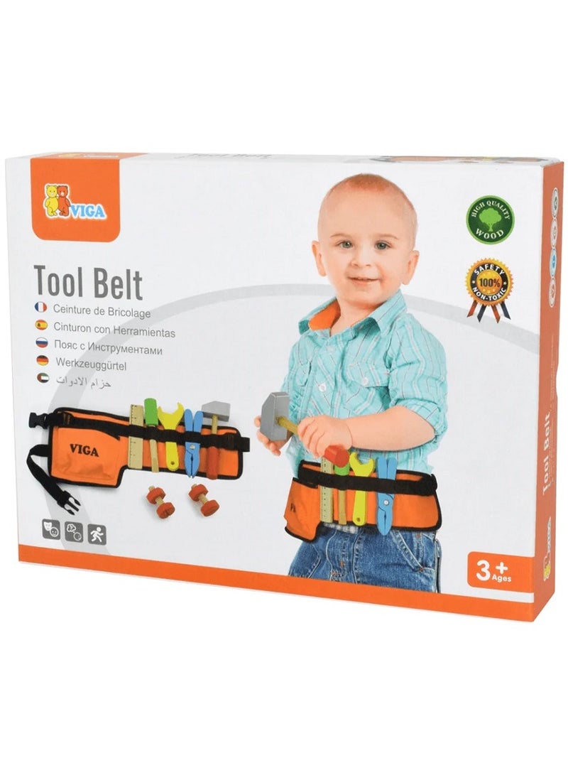 VIGA Kids Tool Belt Set – Adjustable Pretend Play Construction Kit with Wooden Tools  - Image 1