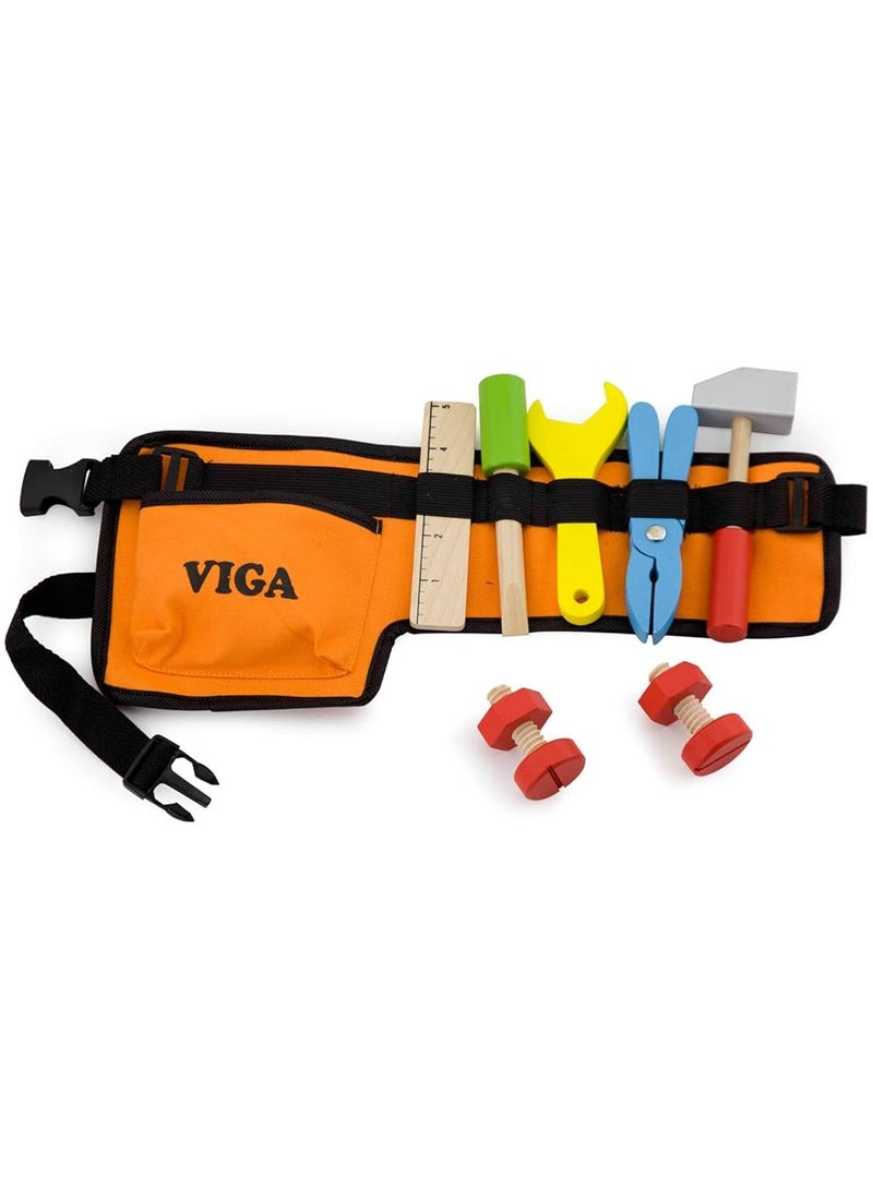 VIGA Kids Tool Belt Set – Adjustable Pretend Play Construction Kit with Wooden Tools  - Image 2