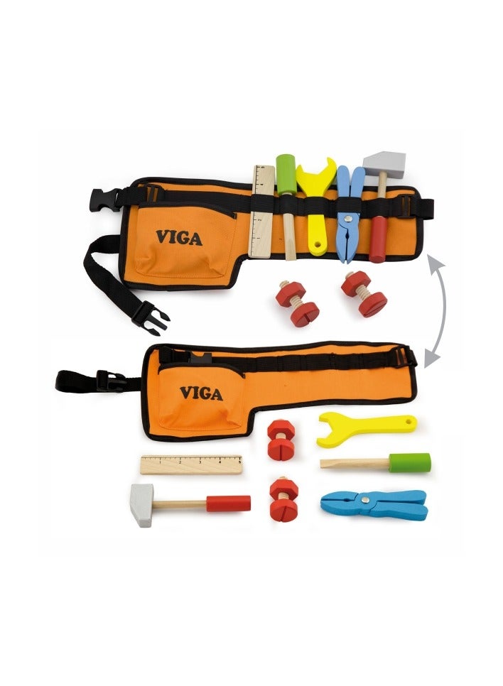 VIGA Kids Tool Belt Set – Adjustable Pretend Play Construction Kit with Wooden Tools  - Image 3