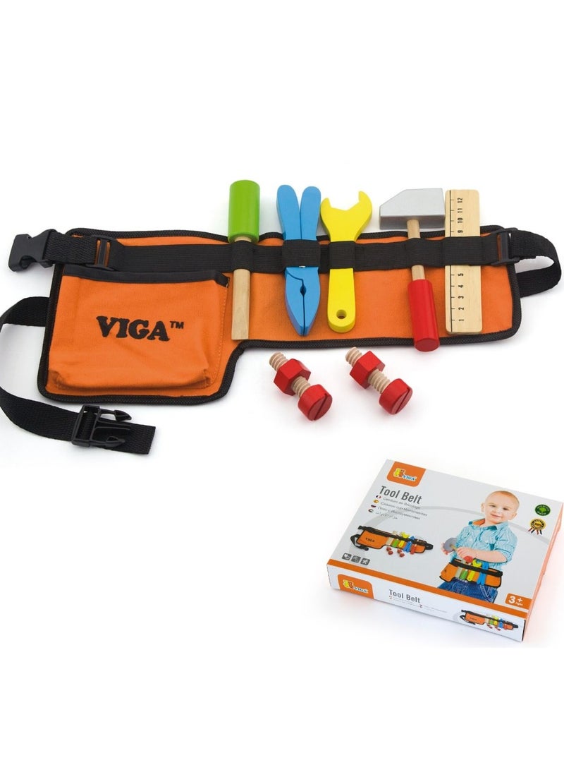 VIGA Kids Tool Belt Set – Adjustable Pretend Play Construction Kit with Wooden Tools  - Image 4