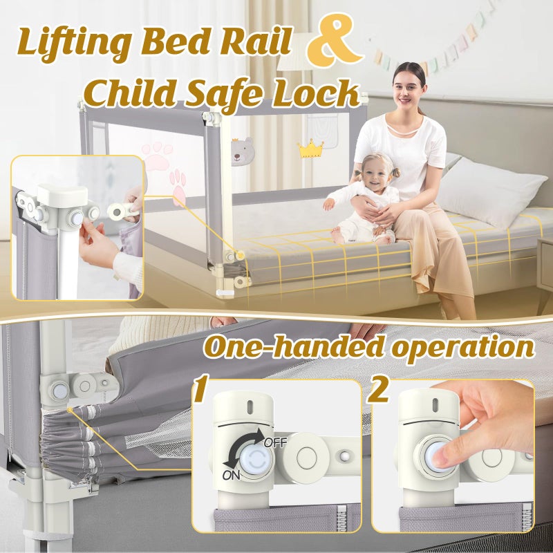 JWPEHOE Height Adjustable Bed Rail for Toddlers, Kids Safety Baby Bed Rail for Twin/Full/King/Queen Size Bed (3 Sides, 74 * 74 * 54 Inch) - Image 5