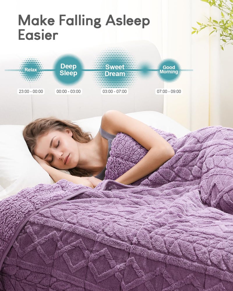 Cottonblue Jacquard Weighted Blanket 15 lbs for Adults Queen Twin Full Size, Fuzzy Sherpa Fleece Weighted Throw Blankets 60x80 in for Relax & Sleep, Cozy Heavy Bed Blankets with Cemaric Beads, Purple - Image 2