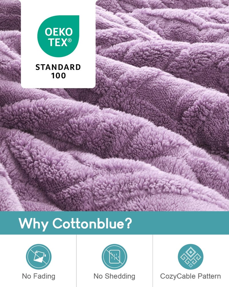 Cottonblue Jacquard Weighted Blanket 15 lbs for Adults Queen Twin Full Size, Fuzzy Sherpa Fleece Weighted Throw Blankets 60x80 in for Relax & Sleep, Cozy Heavy Bed Blankets with Cemaric Beads, Purple - Image 3