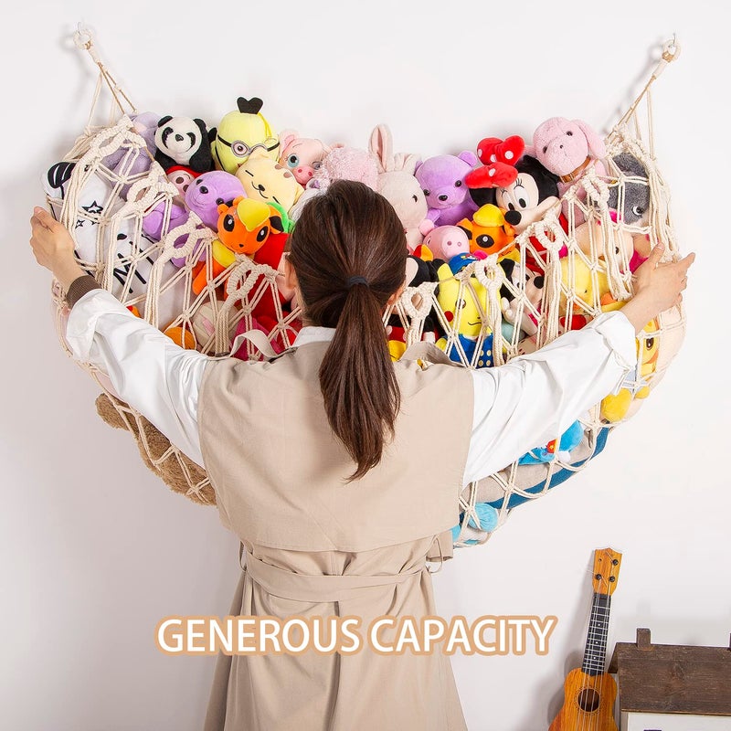 YKBU Stuffed Animal Net or Hammock Wall Hanging Net for Stuffed Animal Storage Macrame Toy Display Plush Toy Holder Soft Toy Organizer for Nursery Baby Bedroom Playroom-Cream - Image 3