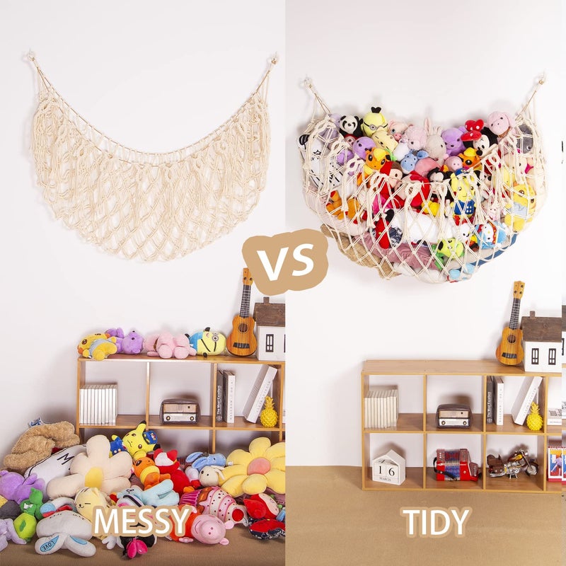 YKBU Stuffed Animal Net or Hammock Wall Hanging Net for Stuffed Animal Storage Macrame Toy Display Plush Toy Holder Soft Toy Organizer for Nursery Baby Bedroom Playroom-Cream - Image 4