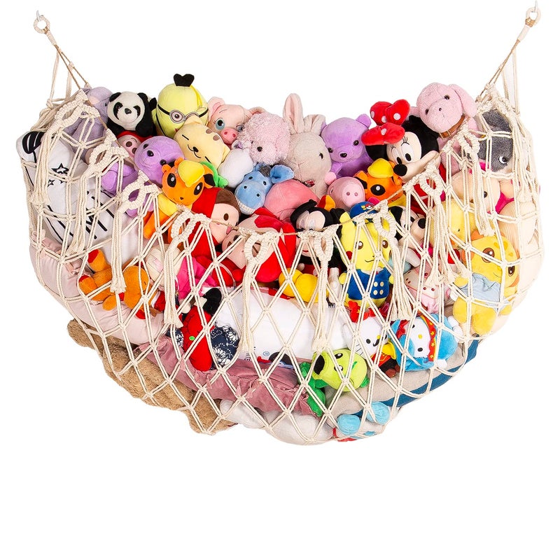 YKBU Stuffed Animal Net or Hammock Wall Hanging Net for Stuffed Animal Storage Macrame Toy Display Plush Toy Holder Soft Toy Organizer for Nursery Baby Bedroom Playroom-Cream - Image 1