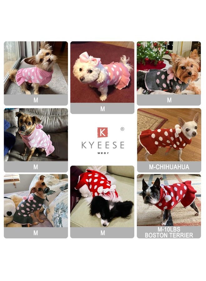 KYEESE Dog Sweaters with Leash Hole for Small Dogs Turtleneck Dog Sweater Dress Polka Dot Knit Pullover Doggie Sweater Warm Pet Sweater - Image 4