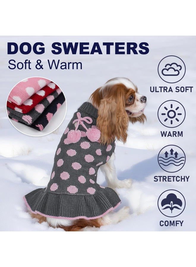 KYEESE Dog Sweaters with Leash Hole for Small Dogs Turtleneck Dog Sweater Dress Polka Dot Knit Pullover Doggie Sweater Warm Pet Sweater - Image 5