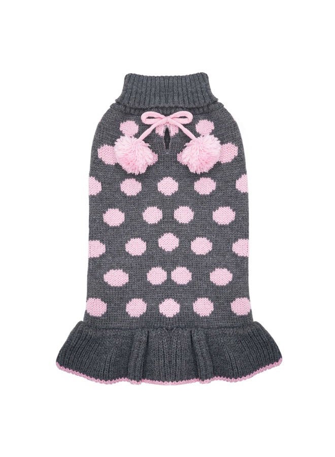 KYEESE Dog Sweaters with Leash Hole for Small Dogs Turtleneck Dog Sweater Dress Polka Dot Knit Pullover Doggie Sweater Warm Pet Sweater - Image 1