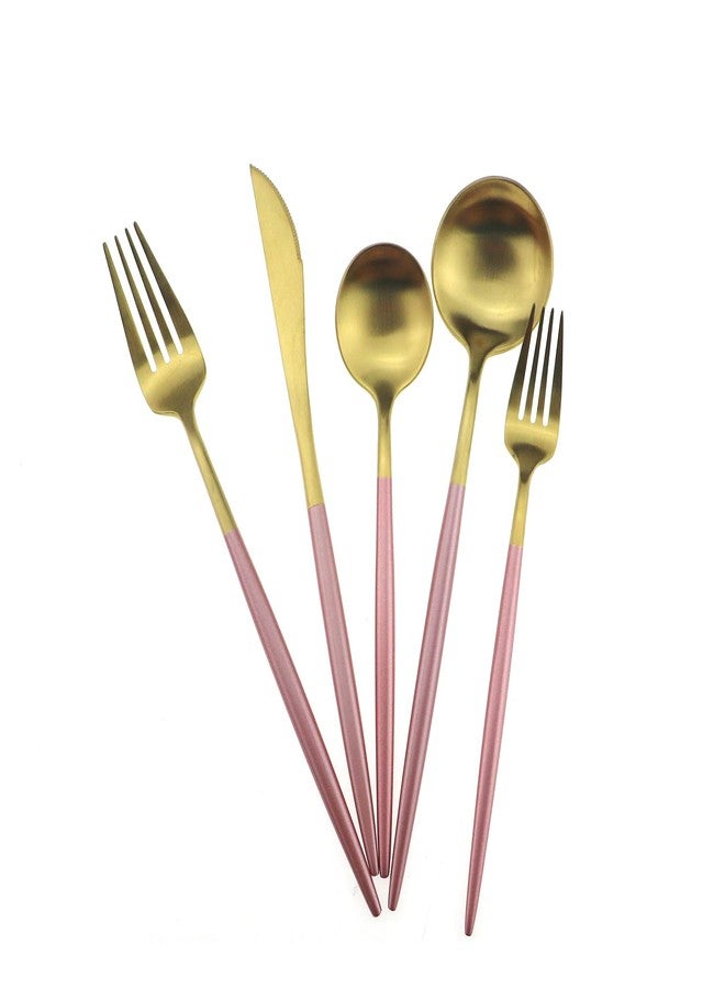 Gugrida Pink Gold Flatware, Royal 20 Piece Matte Pink Handle 18/10 Stainless Steel Tableware Sets for 4 Including Forks Spoons Knives, Camping Silverware Travel Utensils Set Cutlery (Pink Gold) - Image 1